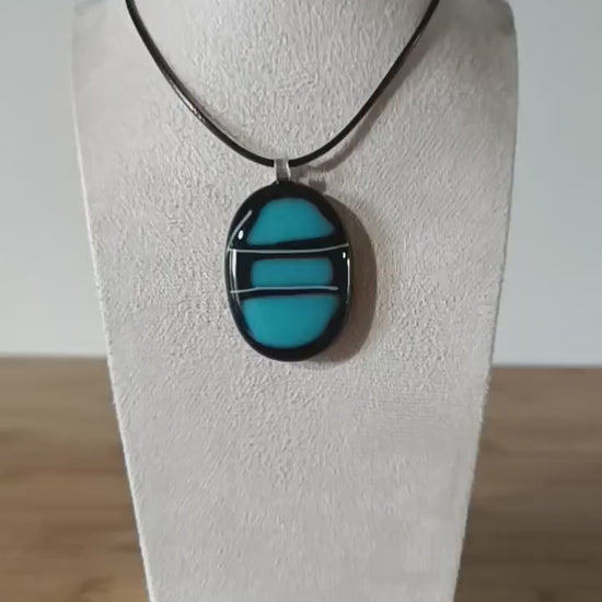 Black and Teal Glass Pendant Necklace, handmade jewellery