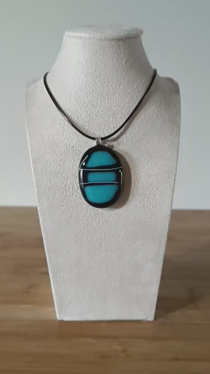 Black and Teal Glass Pendant Necklace, handmade jewellery