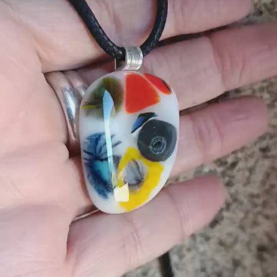 Multicoloured Fused Glass Pendant Necklace, artisan handmade jewellery