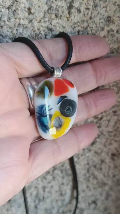 Multicoloured Fused Glass Pendant Necklace, artisan handmade jewellery