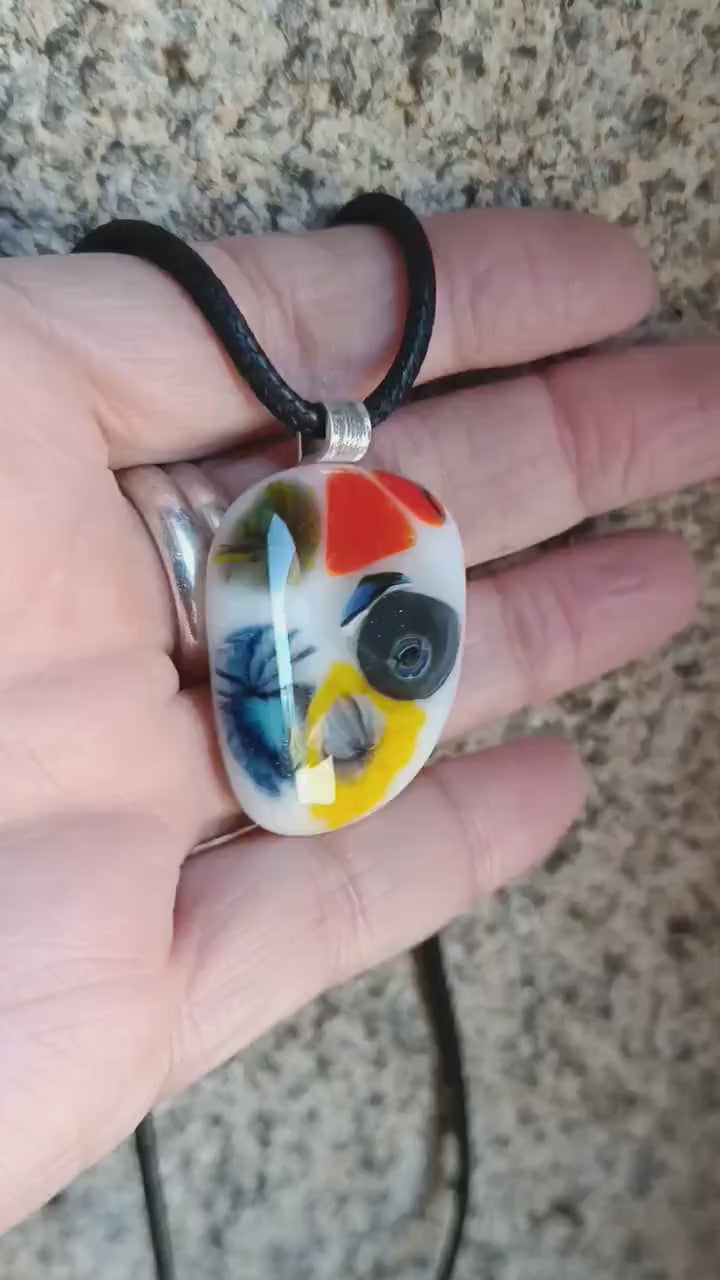 Multicoloured Fused Glass Pendant Necklace, artisan handmade jewellery
