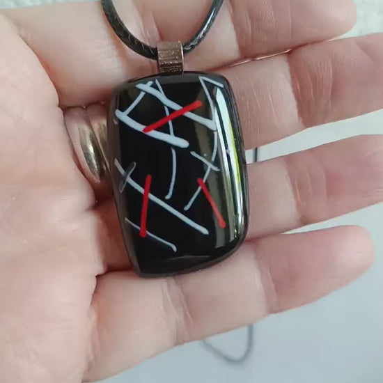 Fused glass pendant corded necklace, handmade jewellery unisex