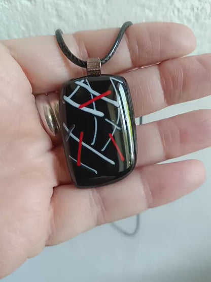 Fused glass pendant corded necklace, handmade jewellery unisex