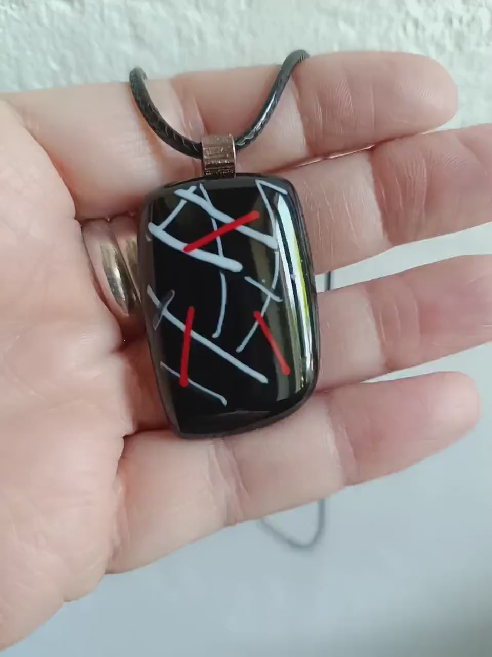 Fused glass pendant corded necklace, handmade jewellery unisex
