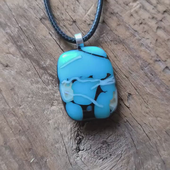 Turquoise fused glass pendant with cord necklace, best gift for her, handmade jewellery
