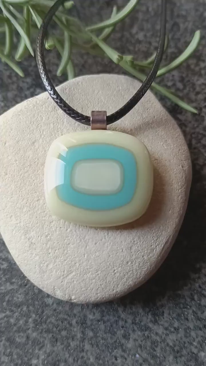 Fused glass geometric squares design pendant necklace, ideal birthday gift, unique artisan jewellery, gift for male or female
