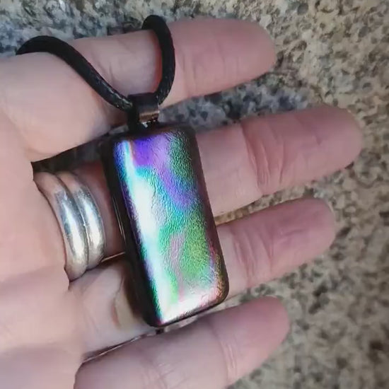Dichroic fused glass pendant with necklace, artisan handmade jewelry,
