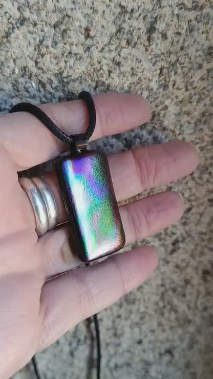 Dichroic fused glass pendant with necklace, artisan handmade jewelry,