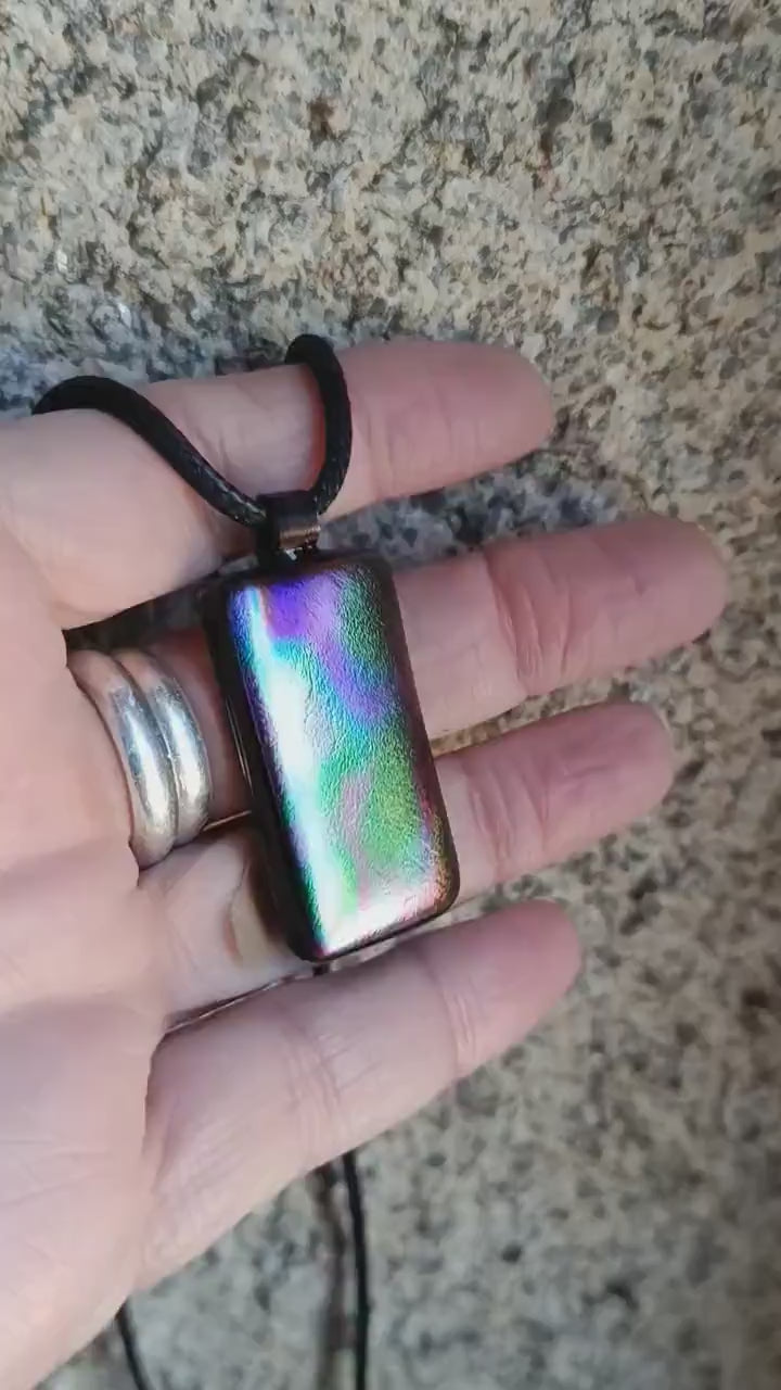 Dichroic fused glass pendant with necklace, artisan handmade jewelry,