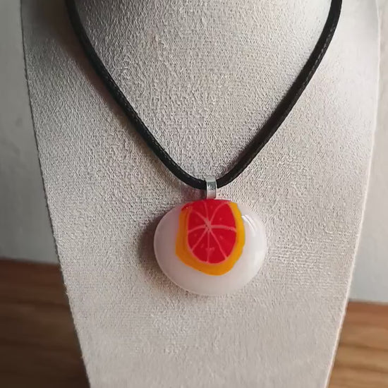 Fused Glass Pendant Necklace, Artisan Handmade Jewellery, orange fruity art