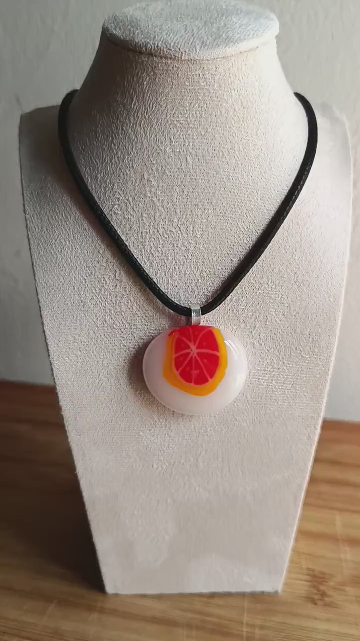 Fused Glass Pendant Necklace, Artisan Handmade Jewellery, orange fruity art