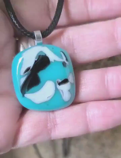 Handmade blue fused glass abstract pendant with cord necklace, handmade jewellery