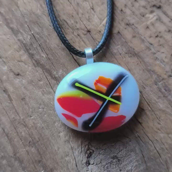 Handcrafted multicolour funky glass pendant with cord necklace, easy to mail gift, handmade jewellery