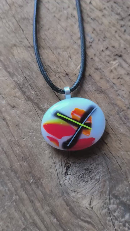 Handcrafted multicolour funky glass pendant with cord necklace, easy to mail gift, handmade jewellery