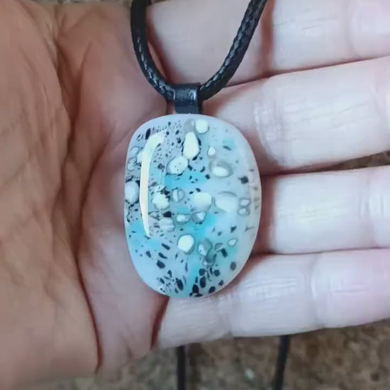 Handmade Fused Glass Pendant with cord, artisan handmade jewellery