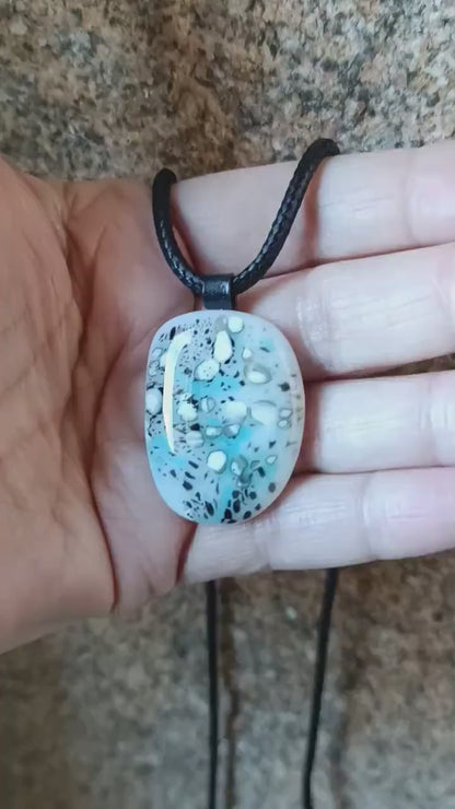 Handmade Fused Glass Pendant with cord, artisan handmade jewellery