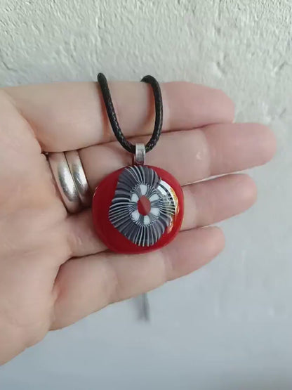 Handmade Fused Glass Pendant Necklace, Corded Pendant, Alternative Jewellery, Wearable Art
