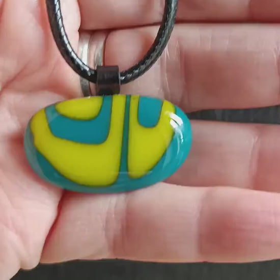 Teal fused glass pendant necklace, handmade artisan jewellery