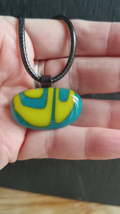 Teal fused glass pendant necklace, handmade artisan jewellery