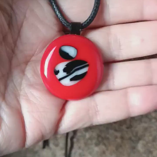 Red fused glass pendant with cord necklace, handmade jewellery