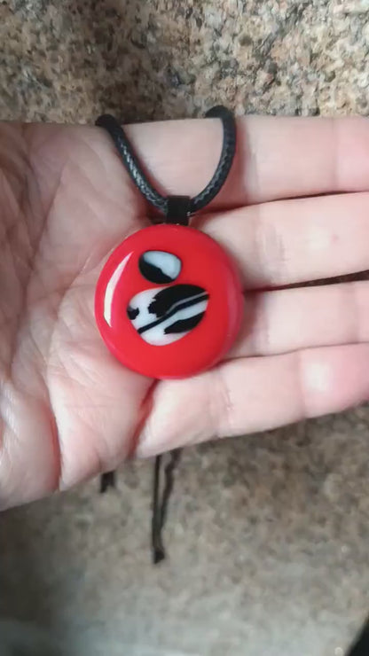 Red fused glass pendant with cord necklace, handmade jewellery