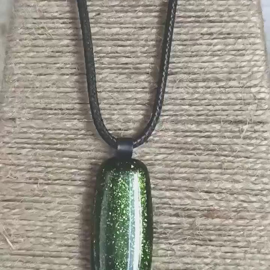 Sparkling Fused Glass Necklace by Artisan - Handmade Glittery Pendant with Gift Pouch