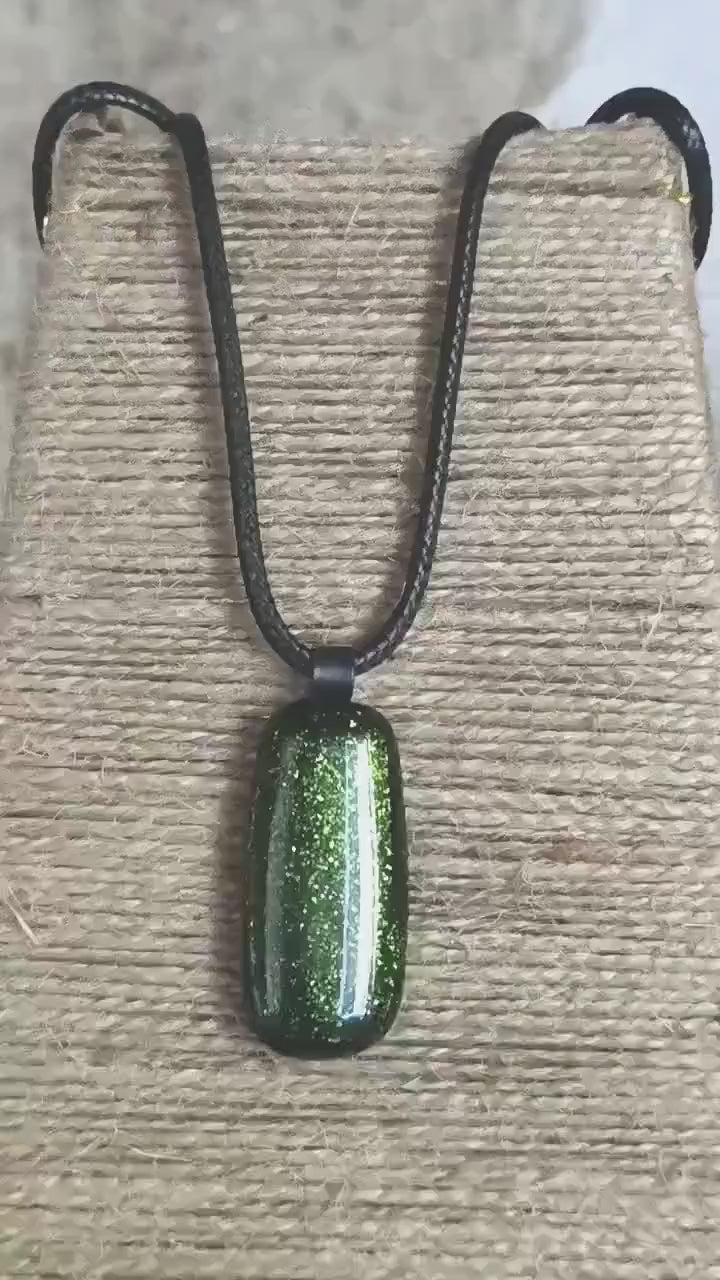 Sparkling Fused Glass Necklace by Artisan - Handmade Glittery Pendant with Gift Pouch