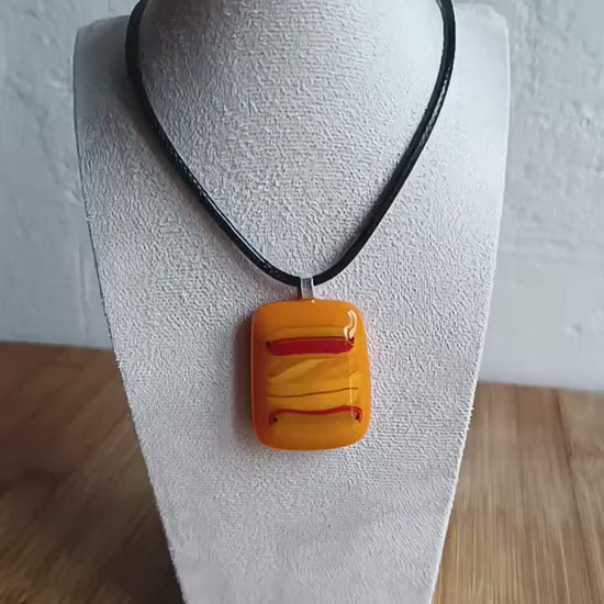 Vibrant Orange Large Handmade Fused Glass Pendant Necklace - Unique Statement Jewellery, Gift for her, Gift for him