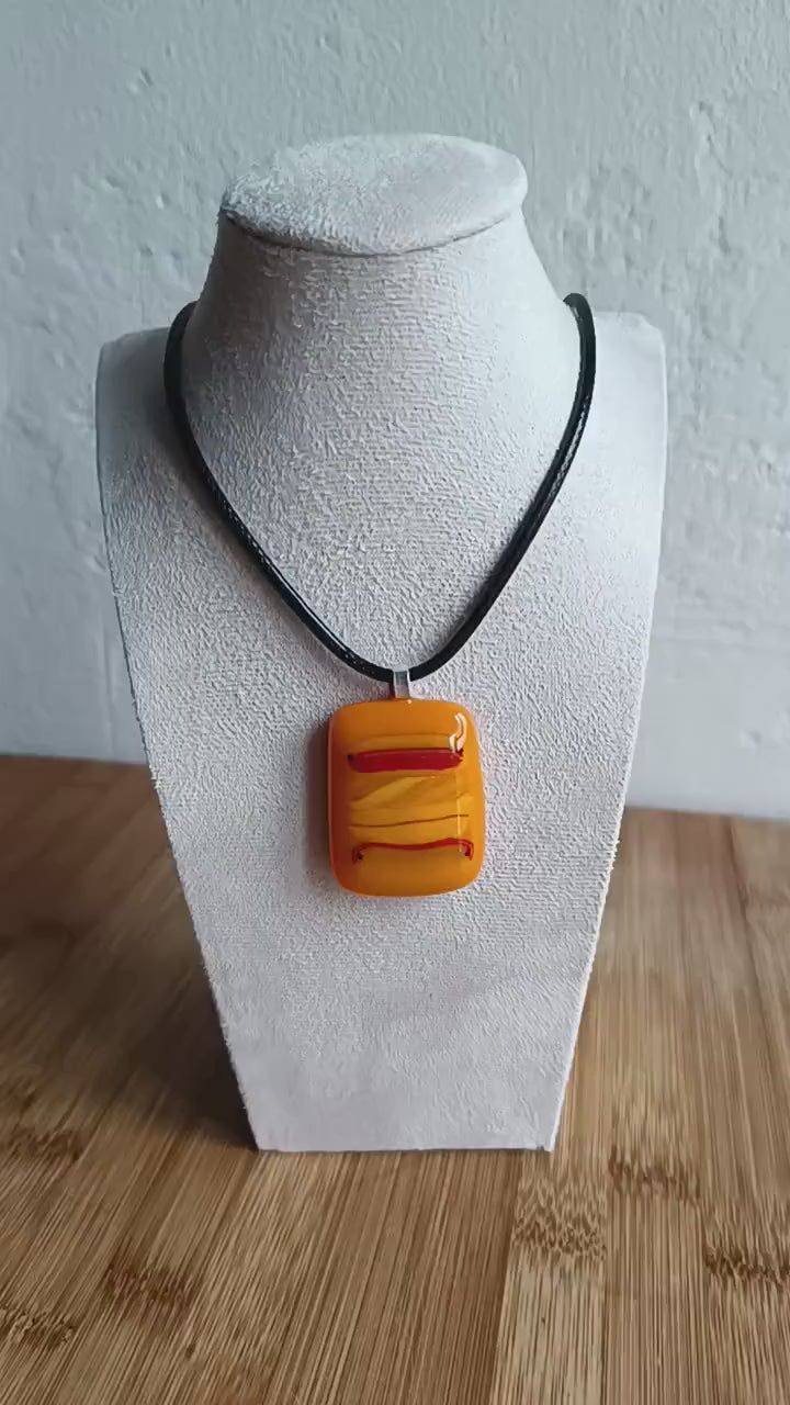 Vibrant Orange Large Handmade Fused Glass Pendant Necklace - Unique Statement Jewellery, Gift for her, Gift for him