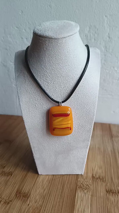 Vibrant Orange Large Handmade Fused Glass Pendant Necklace - Unique Statement Jewellery, Gift for her, Gift for him