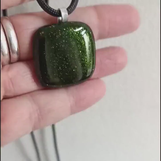 Fused glass pendant necklace, handmade artisan jewellery