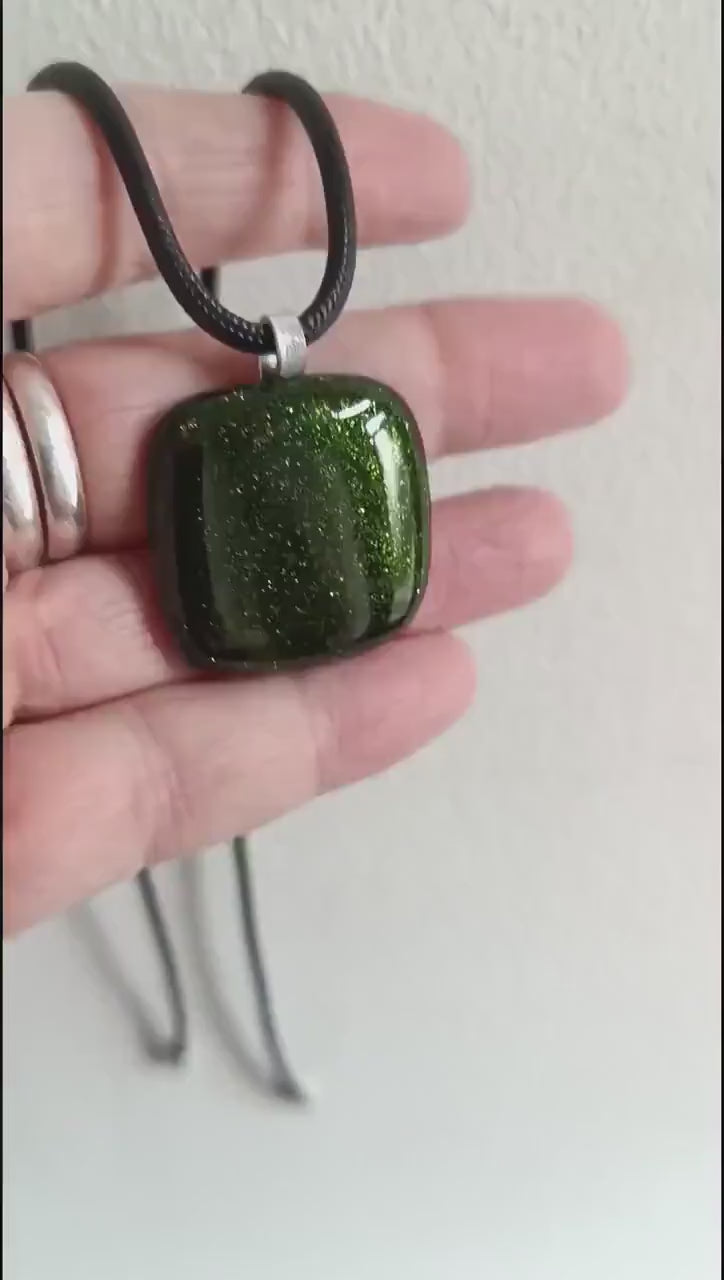 Fused glass pendant necklace, handmade artisan jewellery