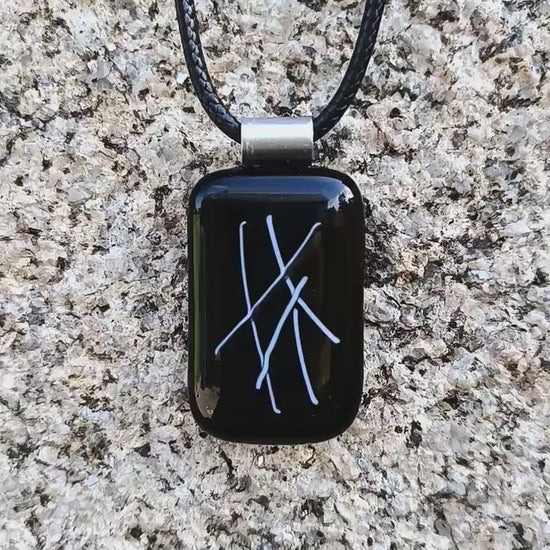 Fused Glass Black Glass Necklace with cord necklace, handmade jewellery