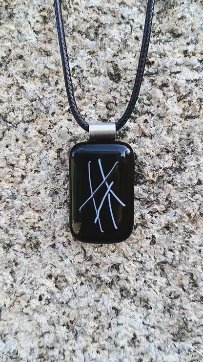 Fused Glass Black Glass Necklace with cord necklace, handmade jewellery