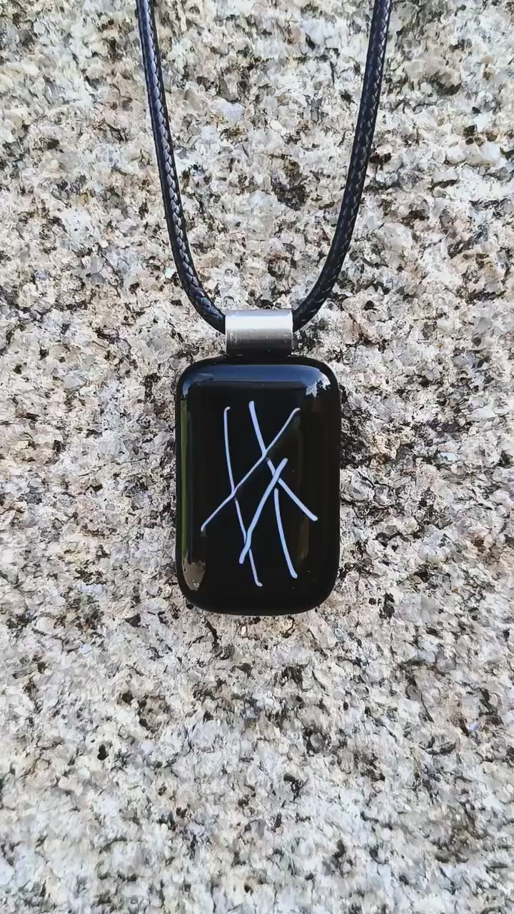 Fused Glass Black Glass Necklace with cord necklace, handmade jewellery