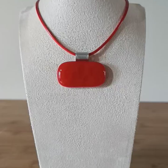 Red fused glass pendant with cord necklace, handmade artisan jewellery