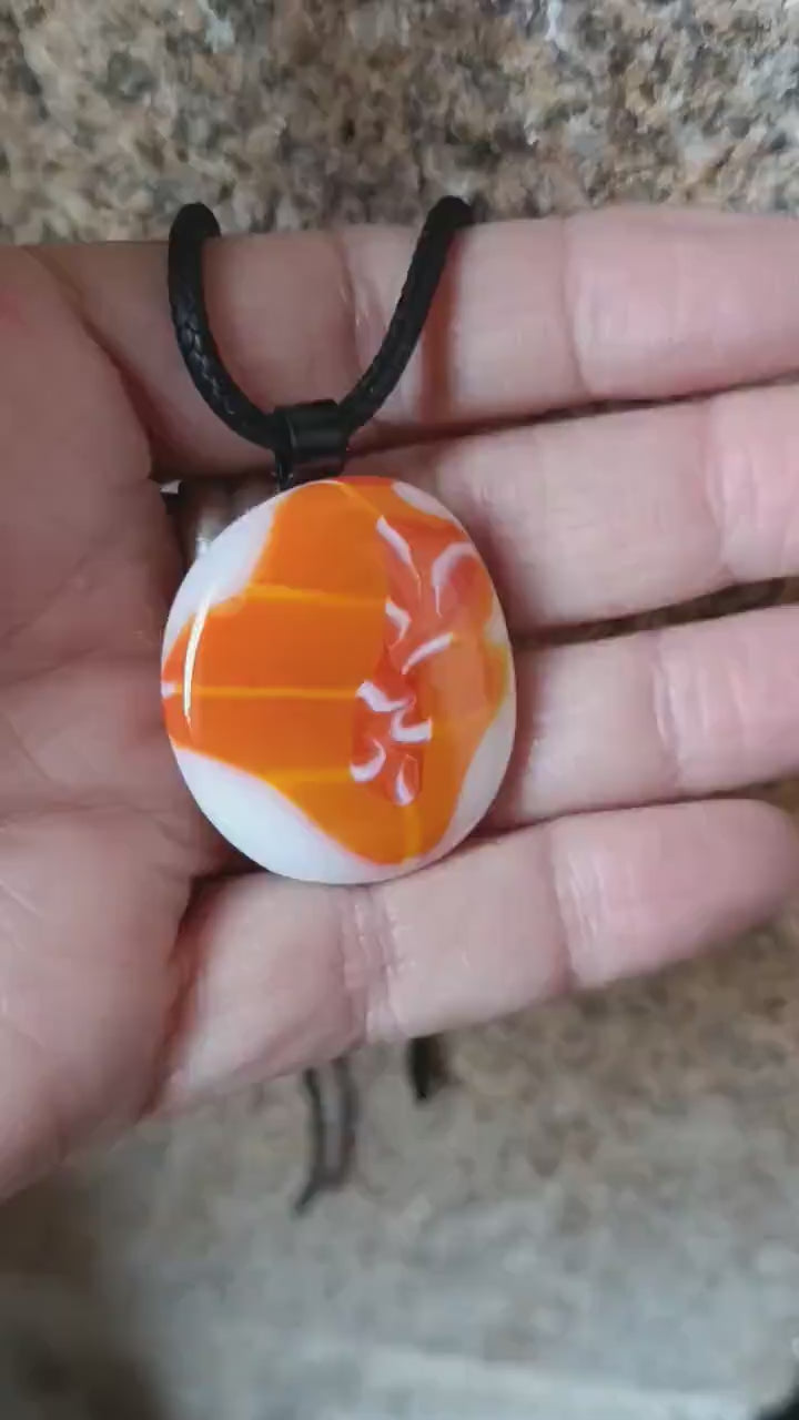 Fused glass pendant with cord necklace, handmade jewellery