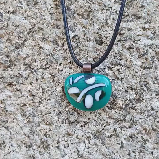 Handmade fused glass turquoise pendant, simple necklace, birthday gift, jewelry