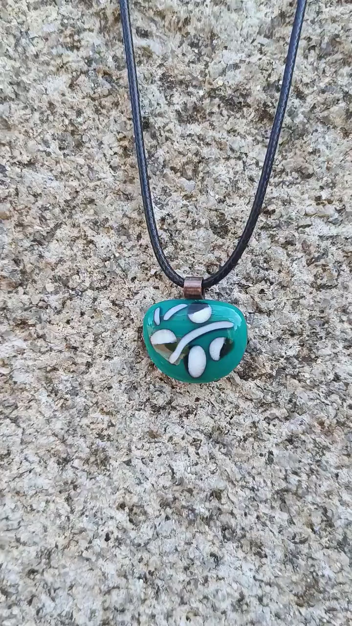 Handmade fused glass turquoise pendant, simple necklace, birthday gift, jewelry