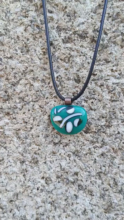 Handmade fused glass turquoise pendant, simple necklace, birthday gift, jewelry