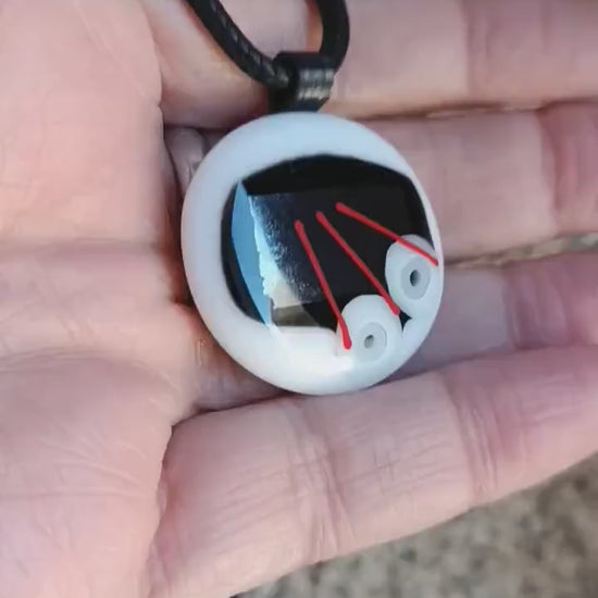 Handmade fused funky glass abstract pendant necklace, gender-neutral gift, easy to mail birthday present, original unique gift idea