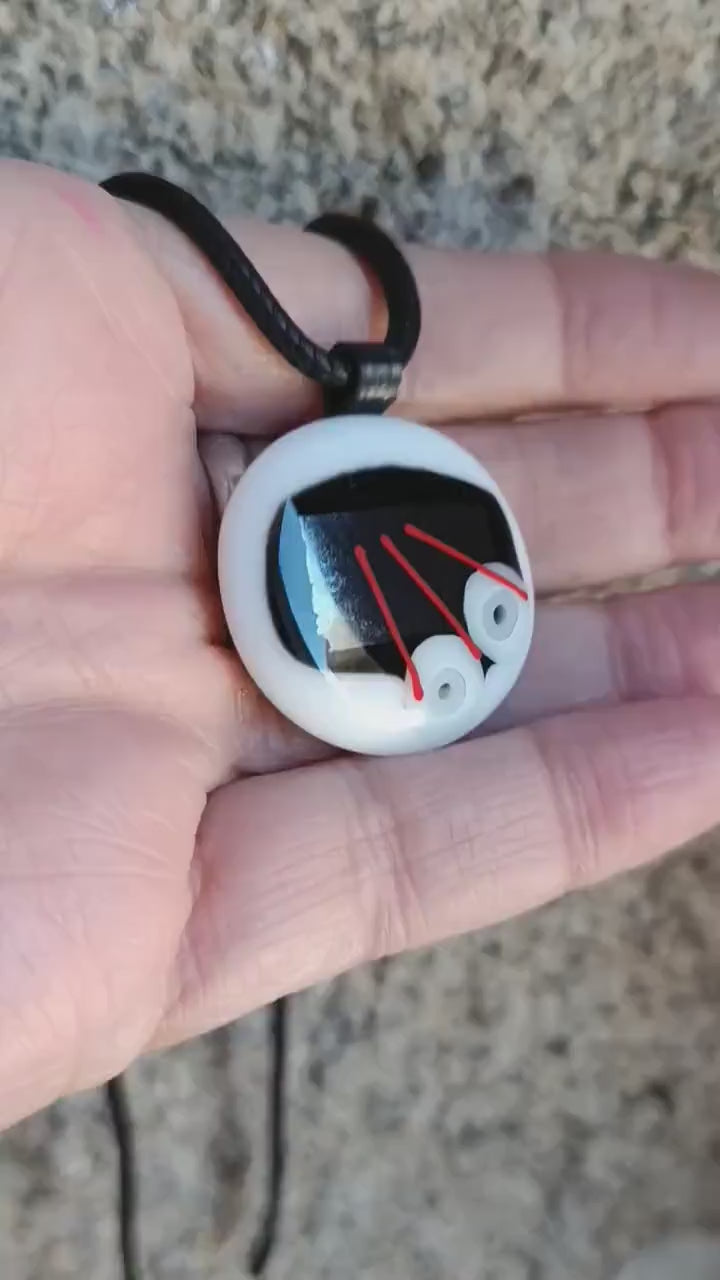 Handmade fused funky glass abstract pendant necklace, gender-neutral gift, easy to mail birthday present, original unique gift idea