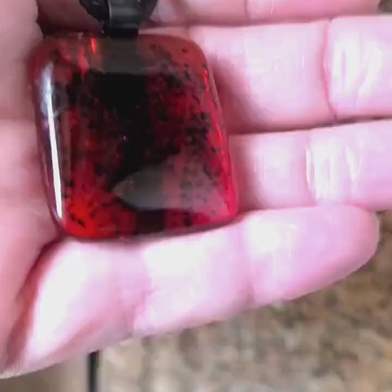 Red Glass Fused Glass Pendant with cord necklace, Artisan Handmade Jewellery