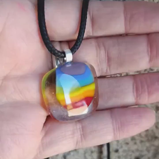 Fused Glass Pendant Necklace, artisan handmade jewellery, rainbow necklace