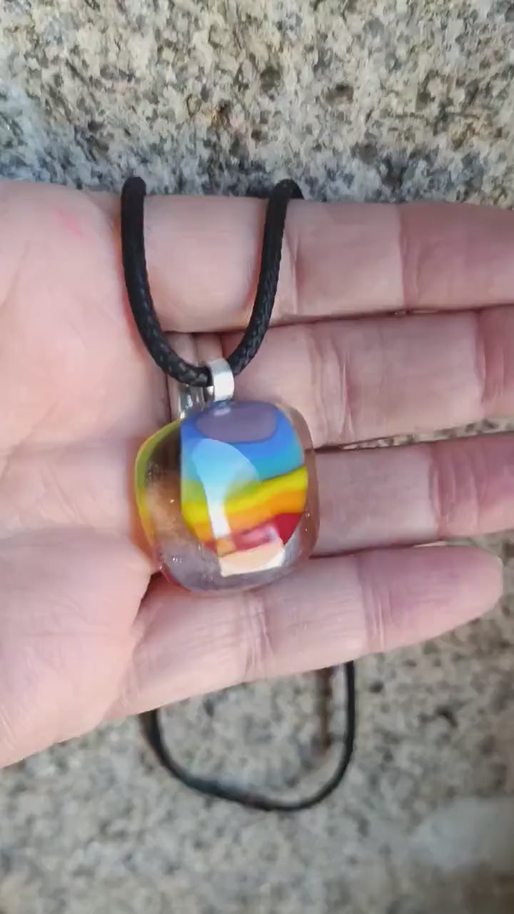 Fused Glass Pendant Necklace, artisan handmade jewellery, rainbow necklace