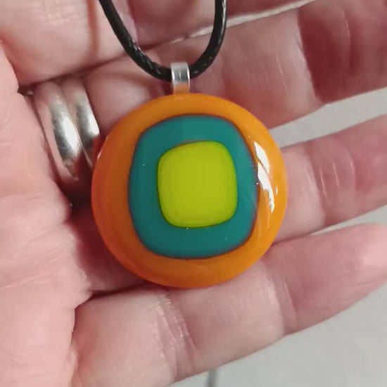 Handmade Fused Glass Pendant Necklace, Artisan Statement Jewelry, Colorful Wearable Art