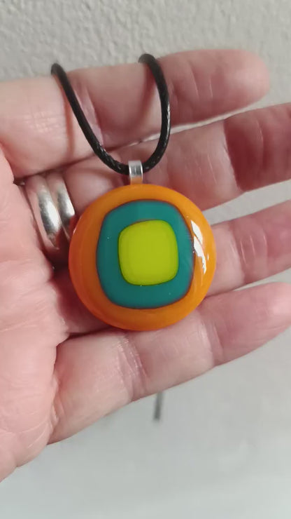 Handmade Fused Glass Pendant Necklace, Artisan Statement Jewelry, Colorful Wearable Art