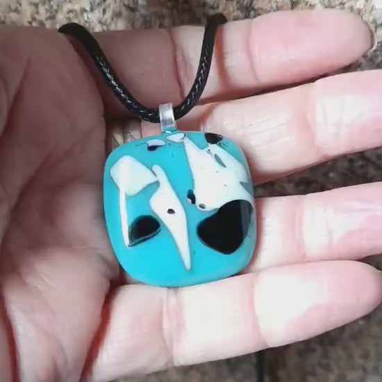 Fused glass pendant necklace, artisan handmade jewelry