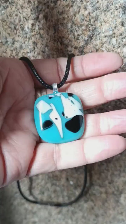Fused glass pendant necklace, artisan handmade jewelry