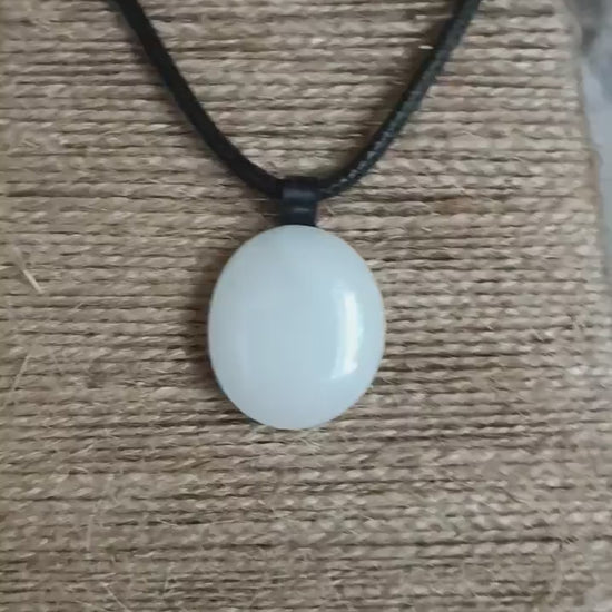 White fused glass pendant necklace, handmade artisan jewelry